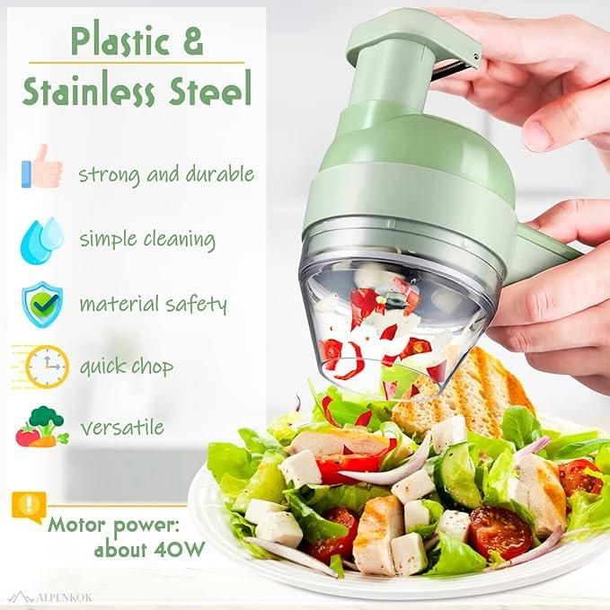 "Chop, Slice & Grind in Seconds – One Tool, 4 Uses! 🥕🧄🍖"